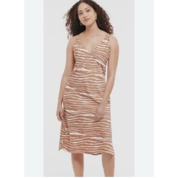 A New Day S Small Brown Zebra Print Sleeveless Side Slits Slip Midi Dress New - Picture 1 of 4